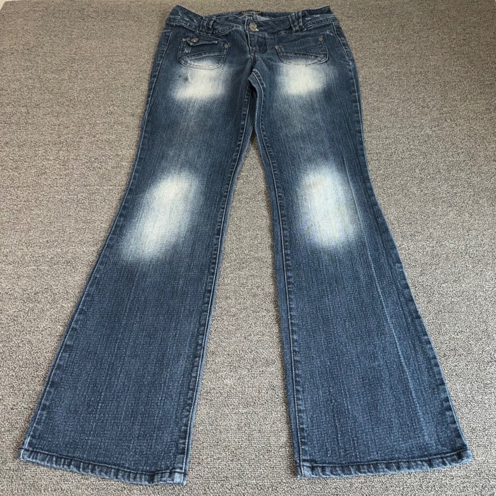 VTG Y2K LEI Ashley Lowrise Bootcut Jeans Dark Wash Embroidered Pockets Size 9
